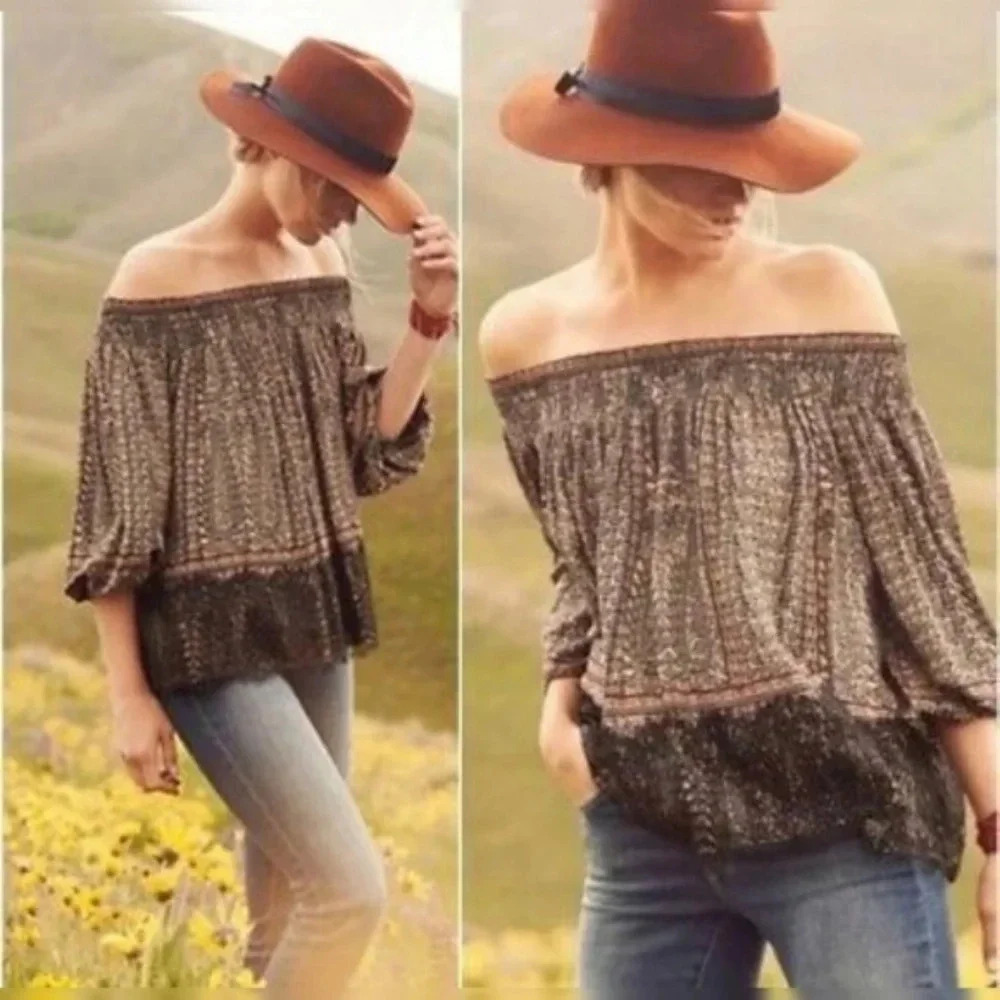 Anthropologie Vanessa Virginia Boho Lace Detail Off Shoulder Top S